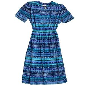Lady Carol Vintage 80s 90s Pleated Short Sleeve Abstract Funky Shirt Mini Dress